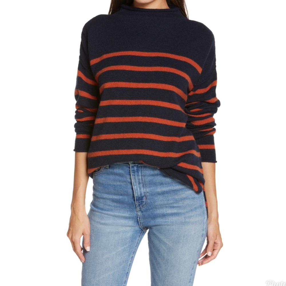 Madewell Willow Striped Coziest Yarn Funnel Neck Sweater